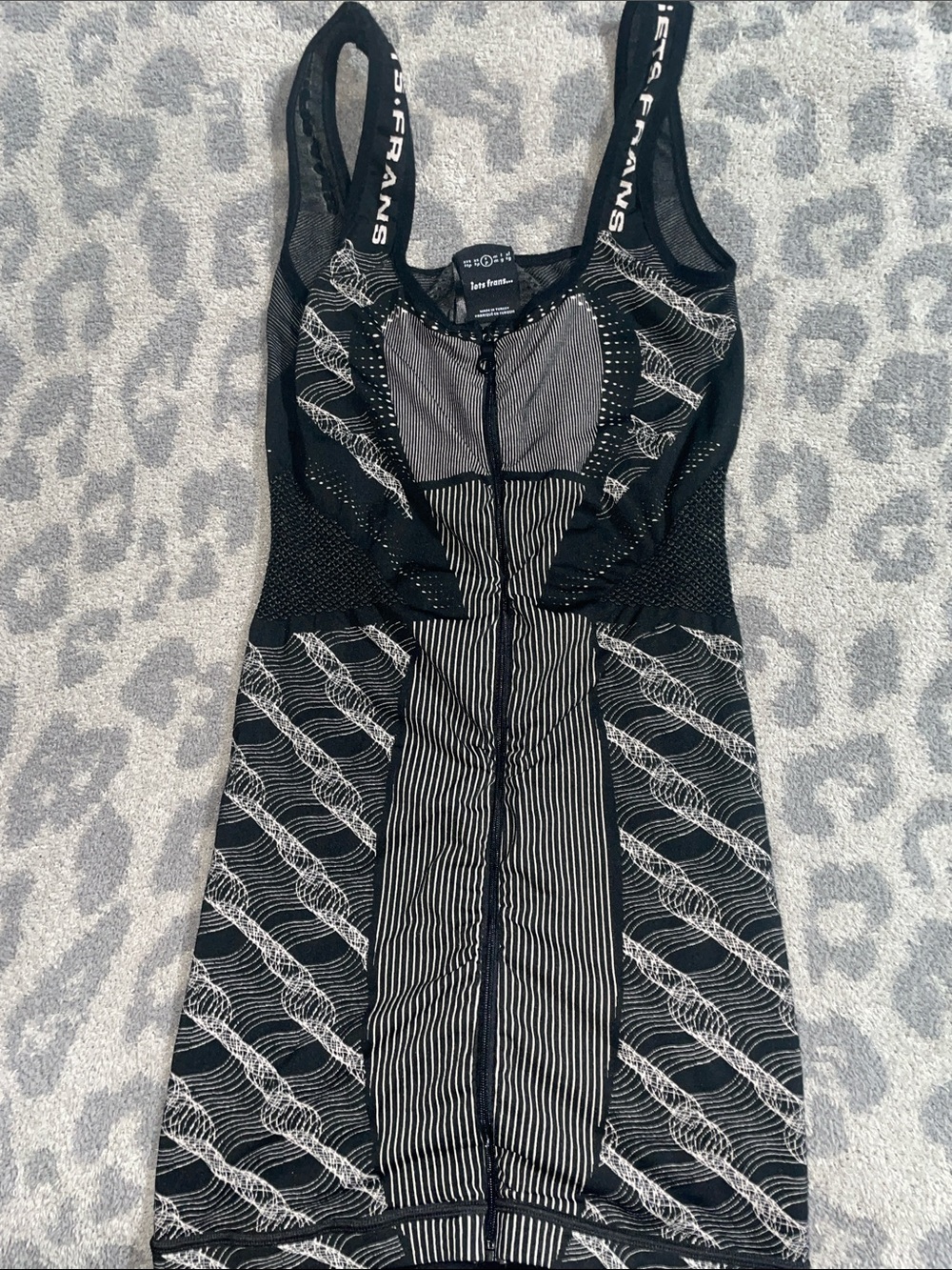 Junior Size- Black & White Mesh Zip-Front Dress